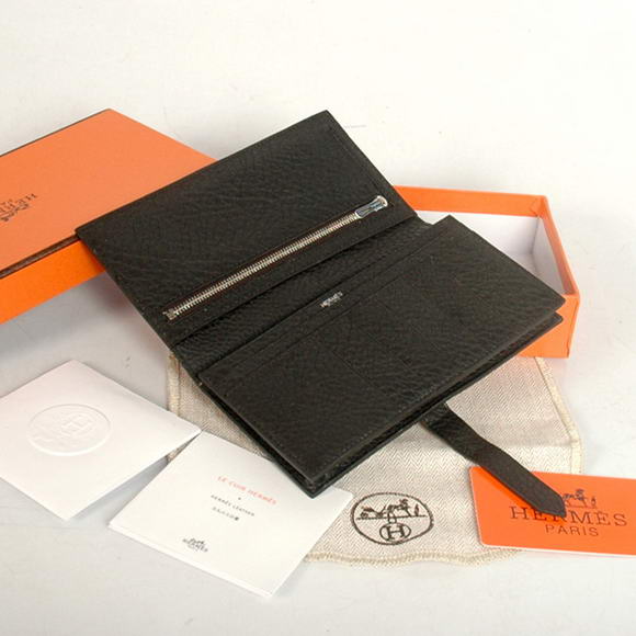 High Quality Hermes Bearn Japonaise Original Leather Wallet H8022 Black Fake - Click Image to Close